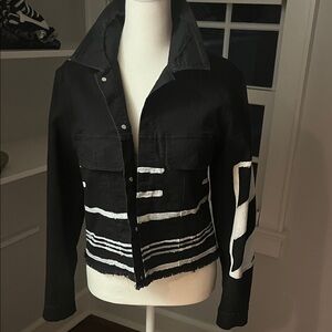 Black Painted Stripe Denim Jacket